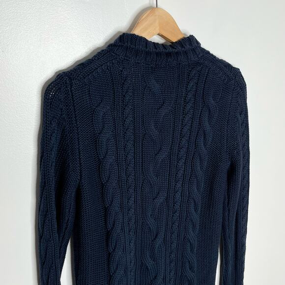 L.L. Bean Cable Knit Cardigan Sweater Womens SP Navy Full Zip Cotton Fisherman - Picture 5 of 9